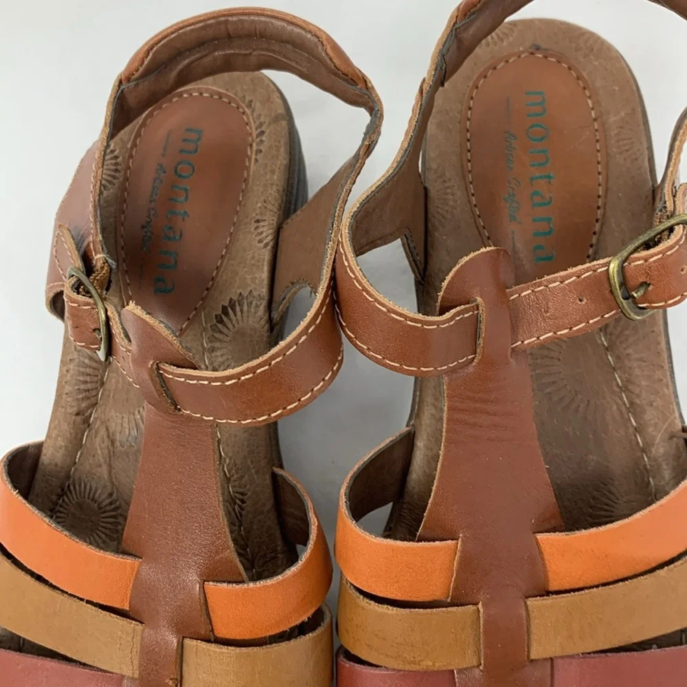 Montana Artisan Leather Comfort Sandals size 9 Brown T Strap Fisherman Style